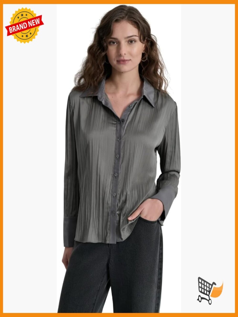 Pleated Satin Blouse Long Sleeve Collared Classic Fit